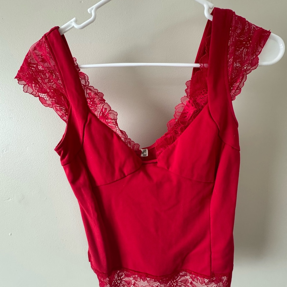 Free People Red Lace Sweetheart Cami